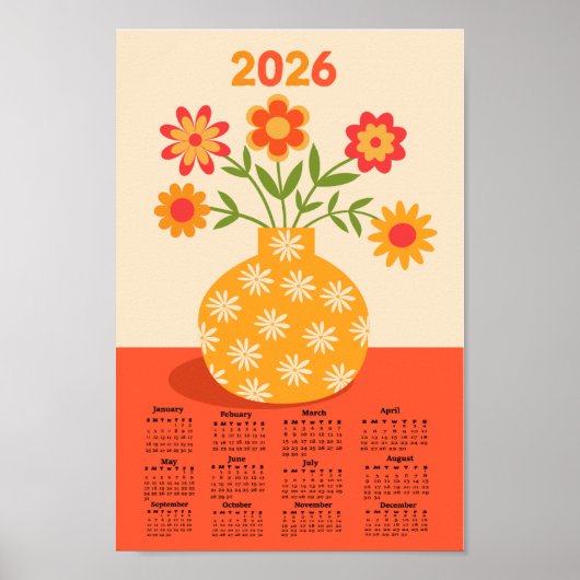 Retro 70s Bloemenvaas 2026 Kalender Poster (Voorkant)