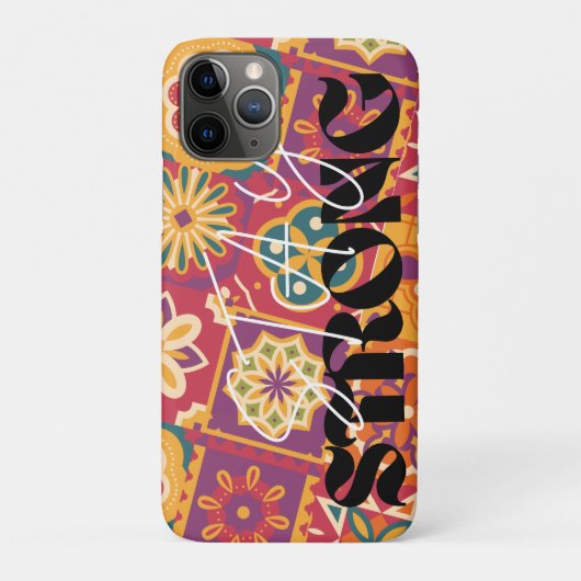 Retro 70s bloemige patchwork Blijf sterkOmarm vib Case-Mate iPhone Case (Achterkant)