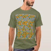 Retro 70s bloemige patchworkpatroon t-shirt (Voorkant)