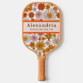 Retro 70s Bloemmotief Aangepaste Naam Pickleball Paddle (Voorkant)