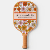 Retro 70s Bloemmotief Aangepaste Naam Pickleball Paddle (Achterkant)