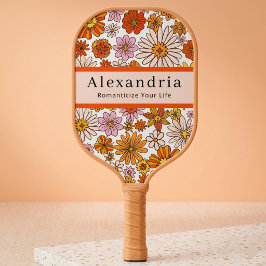 Retro 70s Bloemmotief Aangepaste Naam Pickleball Paddle