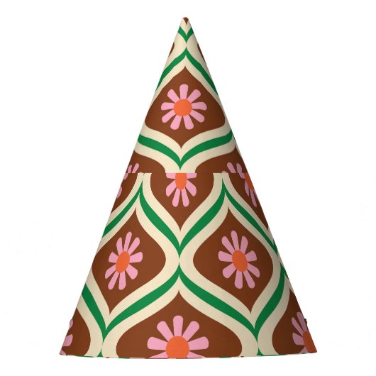 Retro 70s:  bloemmotief feesthoedjes (Voorkant)