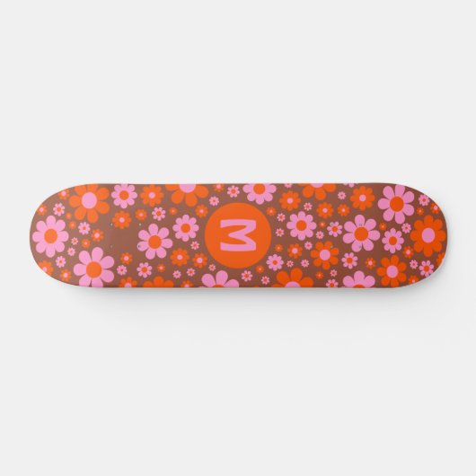 Retro 70s bloemmotief gepersonaliseerd persoonlijk skateboard (Horizontaal)