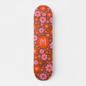 Retro 70s bloemmotief gepersonaliseerd persoonlijk skateboard (Voorkant)