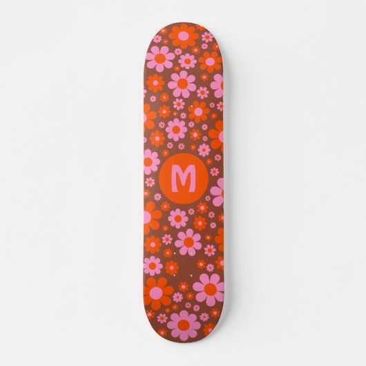 Retro 70s bloemmotief gepersonaliseerd persoonlijk skateboard (Voorkant)