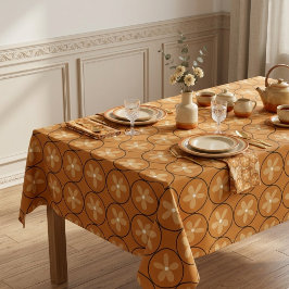 Retro 70s bloemmotief in verbrande oranje terracot tafelkleed