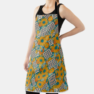 Retro 70s bloemmotief patchworkpatroon schort