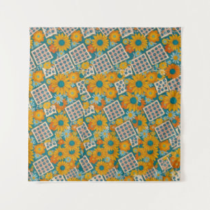 Retro 70s bloemmotief patchworkpatroon wandkleed