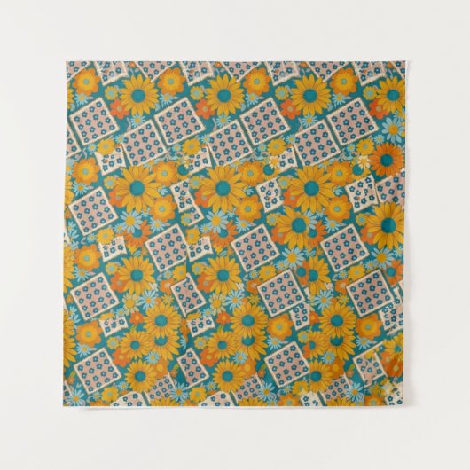 Retro 70s bloemmotief patchworkpatroon wandkleed (Voorkant)