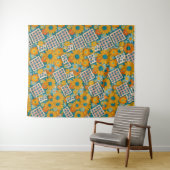 Retro 70s bloemmotief patchworkpatroon wandkleed (In Situ (horizontaal))