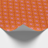 Retro 70s bloemmotief - sinaasappel & roze cadeaupapier (Hoek)