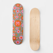 Retro 70s bloempatroon gepersonaliseerd  persoonlijk skateboard (Voorkant)