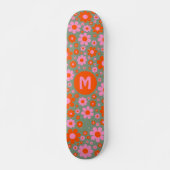 Retro 70s bloempatroon gepersonaliseerd  persoonlijk skateboard (Voorkant)