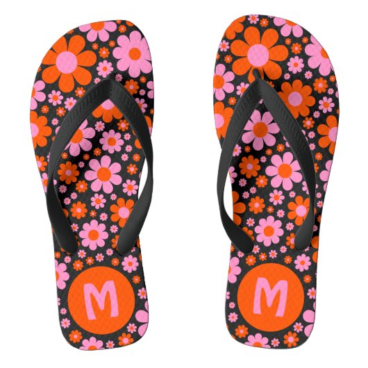 Retro 70s bloempatroon gepersonaliseerd teenslippers (Voetbed)