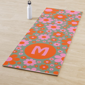 Retro 70s bloempatroon monogram yogamat