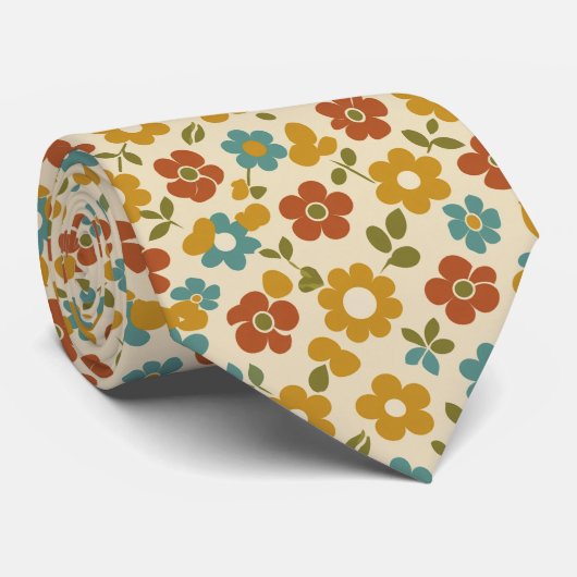 Retro 70s bloempatroon stropdas (Opgerold)