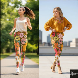 Retro 70s bloemrijke groovy madeliefjes achtergron leggings