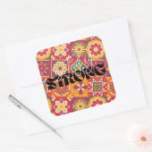 Retro 70s Bloemstuk Patchwork Blijf Sterk Vierkante Sticker (Envelop)
