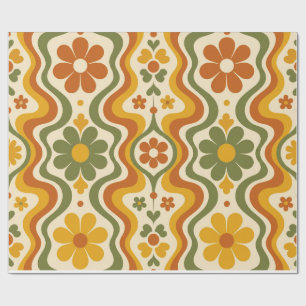 Retro 70s bloemverpakkings papierpatroon cadeaupapier