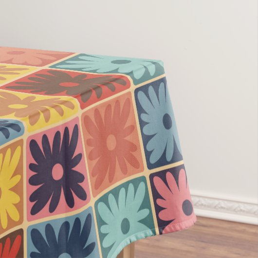 Retro 70s bloemvierkantjes, gevarieerd patroon tafelkleed (Voorbeeld)
