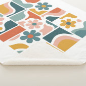 Retro 70s Boho Bloemmotief Groovy Bloem Grid Sherpa Deken (3/4)