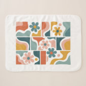 Retro 70s Boho Bloemmotief Groovy Bloem Grid Sherpa Deken (Voorkant (horizontaal))