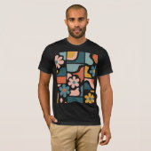 Retro 70s Boho Bloemmotief Groovy Bloem Grid T-shirt (Voorkant volledig)