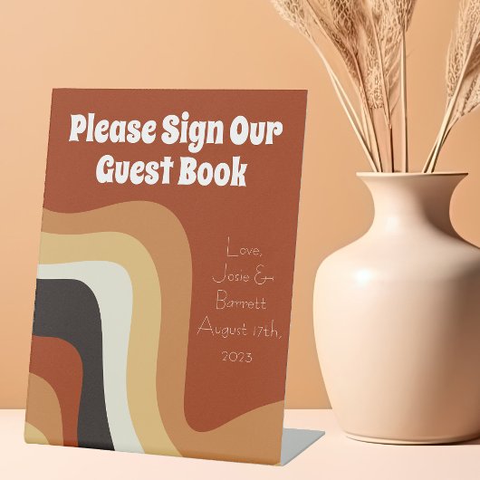 Retro 70s Boho Groovy Huwelijksbord Ons Gastboek Reclamebord Met Voetstuk