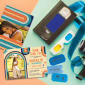 Retro 70's Bold Typography Rainbow Arch Afstuderen Kaart