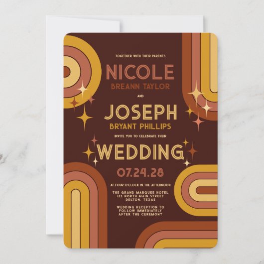 Retro 70's Bold Typography Rainbow Arch Wedding Kaart (Voorkant)