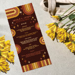 Retro 70's Bold Typography Rainbow Arch Wedding Menu<br><div class="desc">Verhoog uw bruiloft eetervaring met onze prachtige "Retro 70's Bold Typography Rainbow Arch" huwelijksreceptie Menu, ontworpen om de unieke stijl en persoonlijkheid van uw speciale dag aan te vullen. Met levendige kleuren, gedurfde typografie en een vleugje 70s flair met regenboogbogen en bling sterren, voegt dit menu een speels en stijlvol...</div>