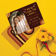 Retro 70's Bold Typography Rainbow Arch Wedding