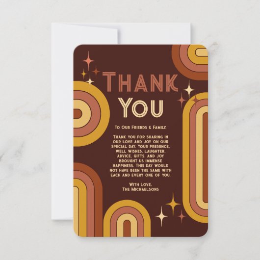 Retro 70's Bold Typography Rainbow Arch Wedding Th Bedankkaart (Voorkant)