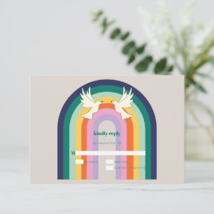 Retro 70s Boog Regenboog Duif RSVP Kaartje