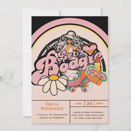 Retro 70s Boogie Disco Dancing Bridal Bachelorette Kaart (Voorkant)