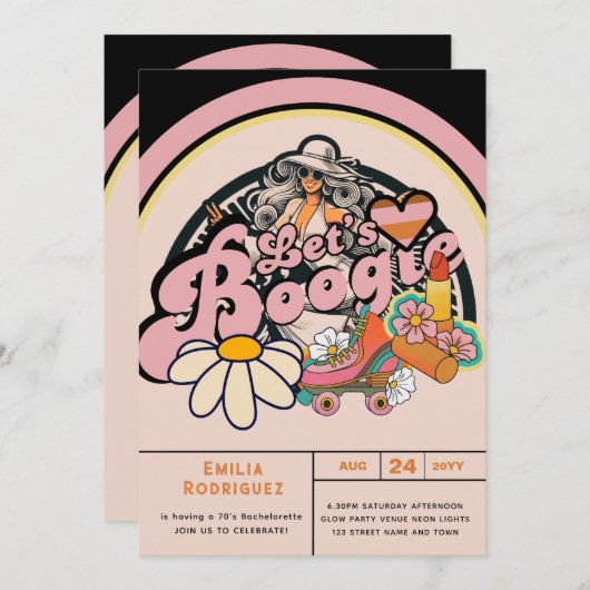 Retro 70s Boogie Disco Dancing Bridal Bachelorette Kaart (Voorkant / Achterkant)