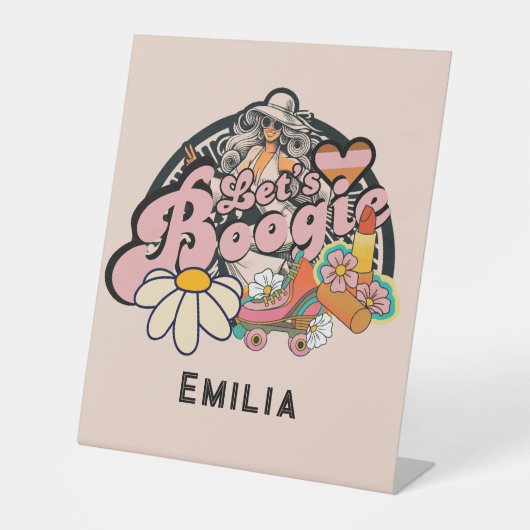 Retro 70s Boogie Disco Dancing Bridal Bachelorette Reclamebord Met Voetstuk (Voorkant)