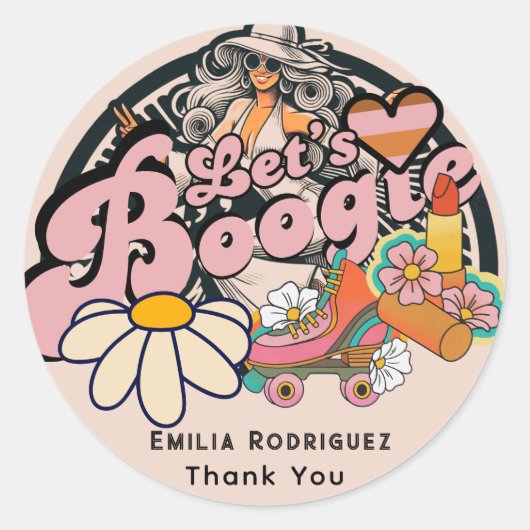 Retro 70s Boogie Disco Dancing Bridal Bachelorette Ronde Sticker (Voorkant)