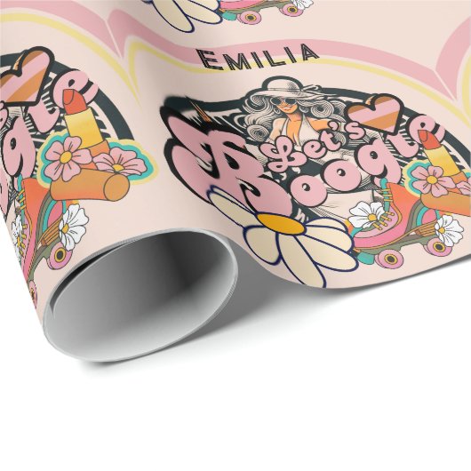 Retro 70s Boogie Disco Dansende Bruids Bachelorett Cadeaupapier (Rol Hoek)