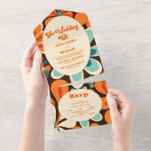 Retro 70s bruiloft all in one uitnodiging (Afscheurbaar)