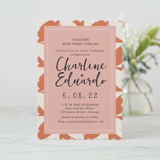 Retro 70s bruiloft Handlettering Uitnodiging (Staand voorkant)