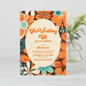 Retro 70s bruiloft kaart (Staand voorkant)