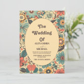  Retro 70s bruiloft Kaart (Staand voorkant)