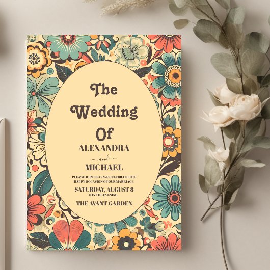  Retro 70s bruiloft Kaart