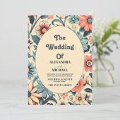  Retro 70s bruiloft Kaart (Staand voorkant)