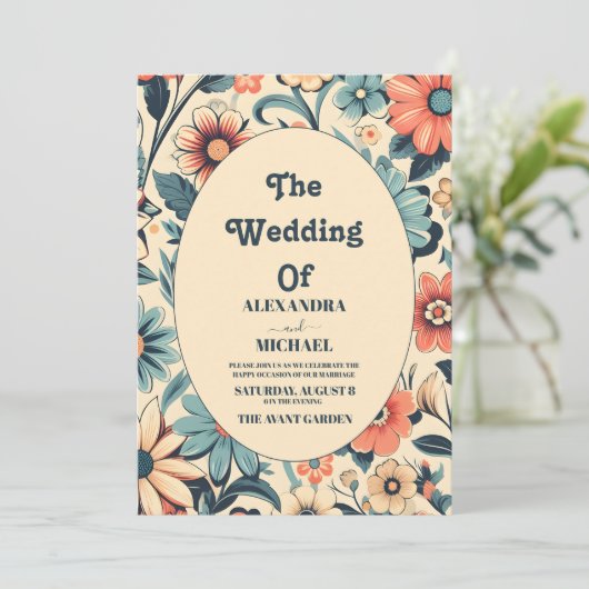  Retro 70s bruiloft Kaart (Staand voorkant)