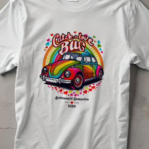 Retro 70's Bruiloft Regenboog Liefde Bug Bruidsfee T-shirt