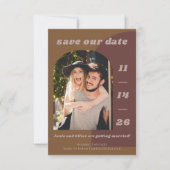 Retro 70s bruin Geometric Couple 2 Photo Wedding Save The Date (Voorkant)