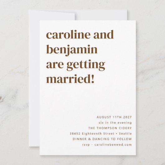 Retro 70s Bruin Pattern Modern Wedding All-in-One Kaart (Voorkant)